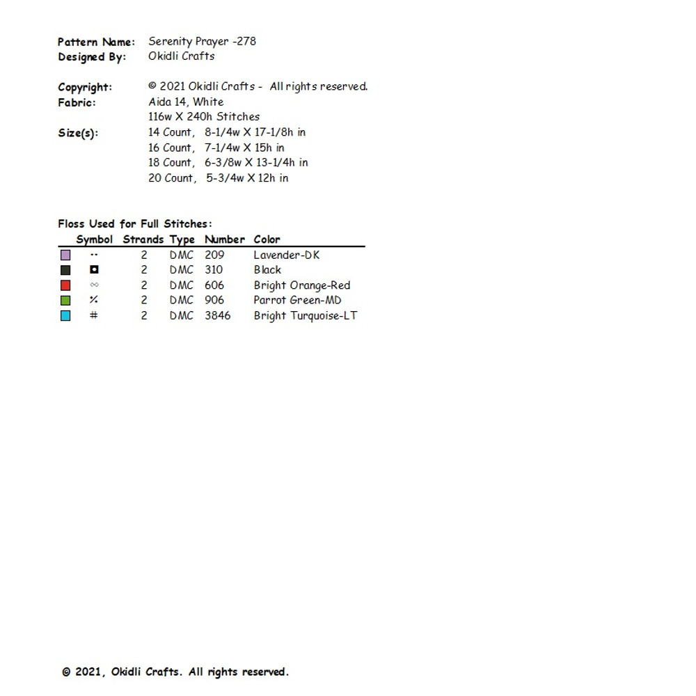 Serenity Prayer Short Version Cross Stitch Pattern 278 2