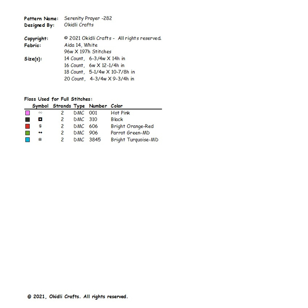 Serenity Prayer Short Version Cross Stitch Pattern 282 2