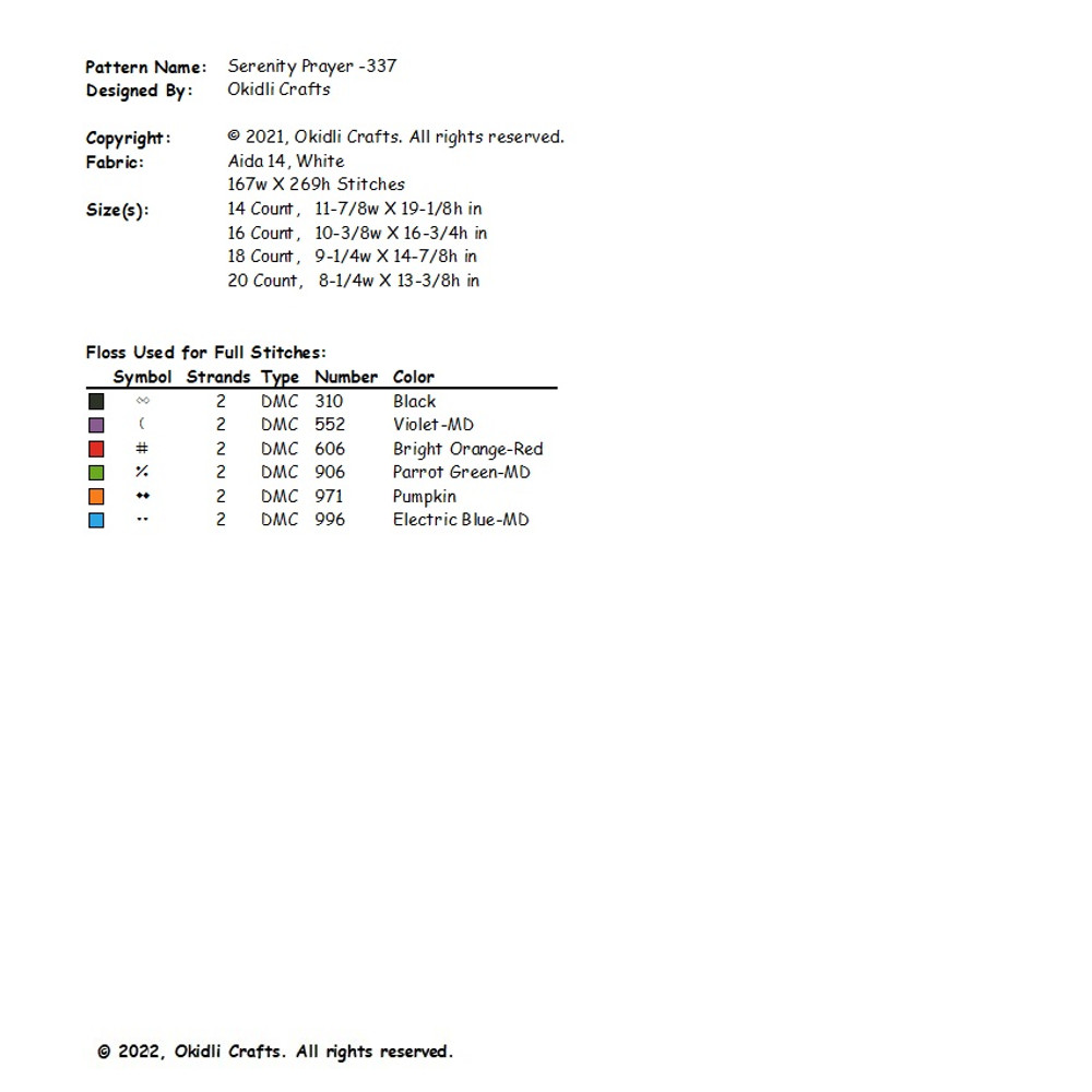 Serenity Prayer Full Version Cross Stitch Pattern 337 2