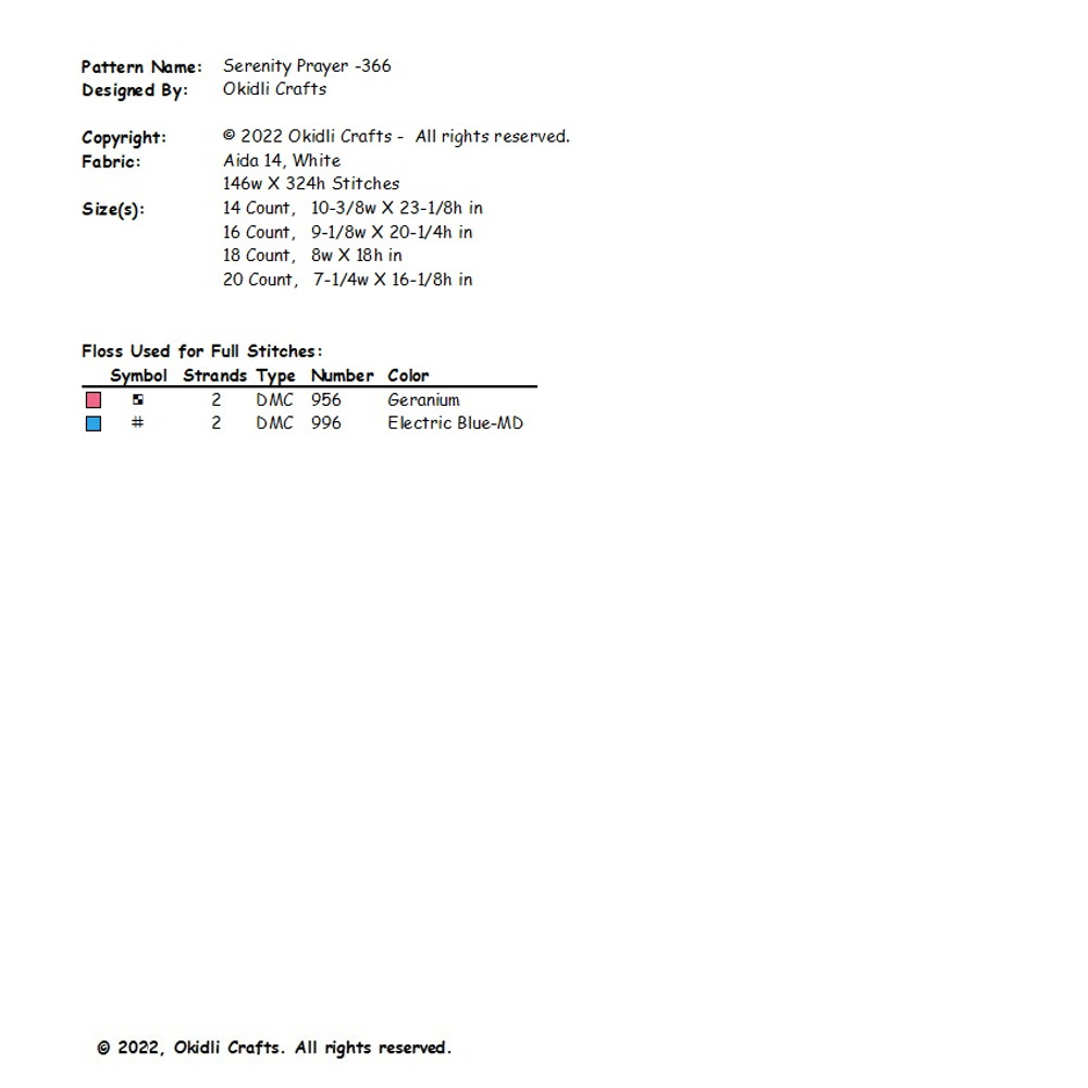 Serenity Prayer Half Version Cross Stitch Pattern 366 2