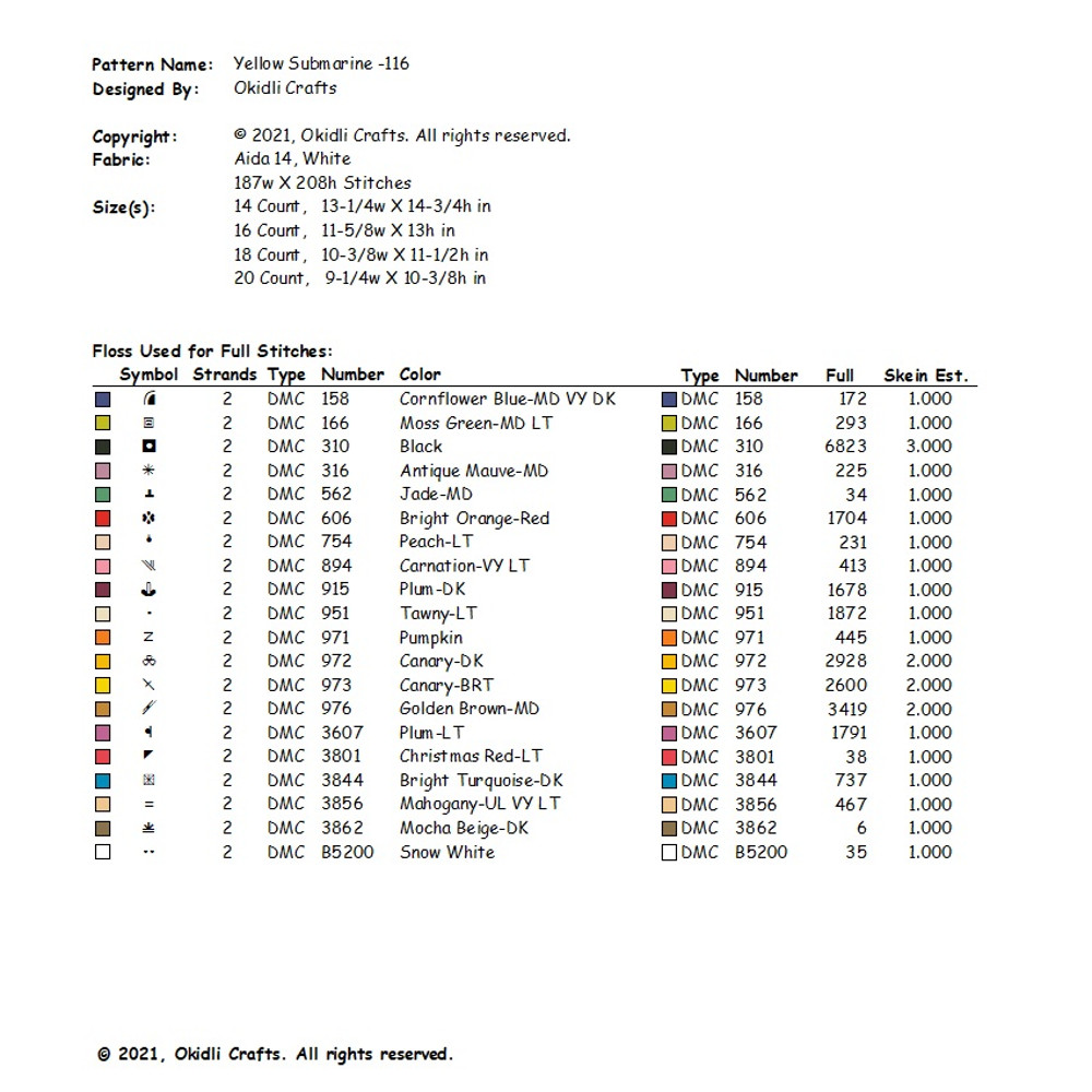 Yellow Submarine Cross Stitch Pattern 116 2