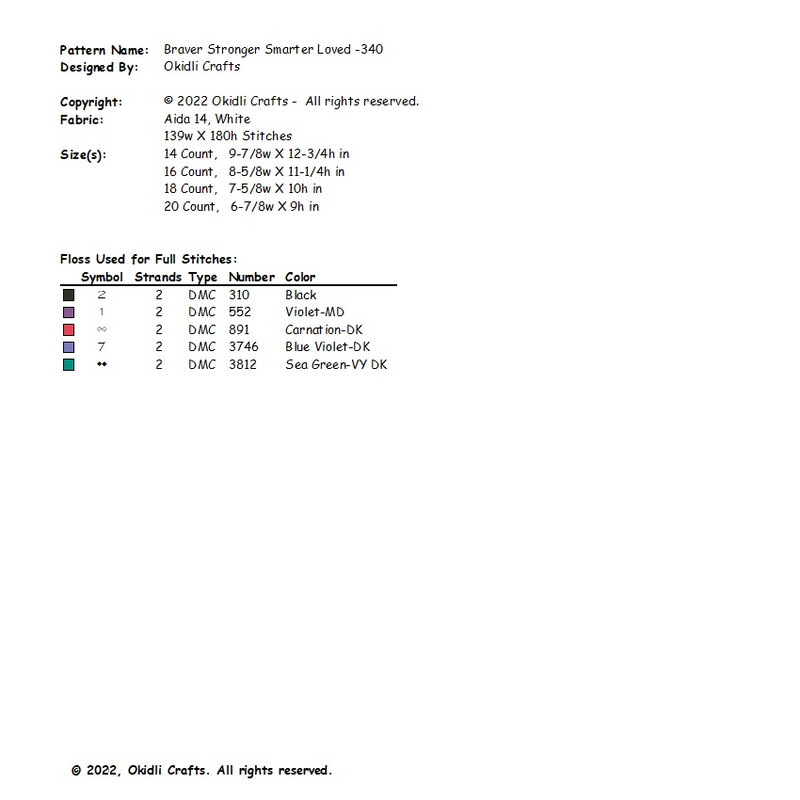 Braver Stronger Smarter Loved Cross Stitch Pattern 340 2