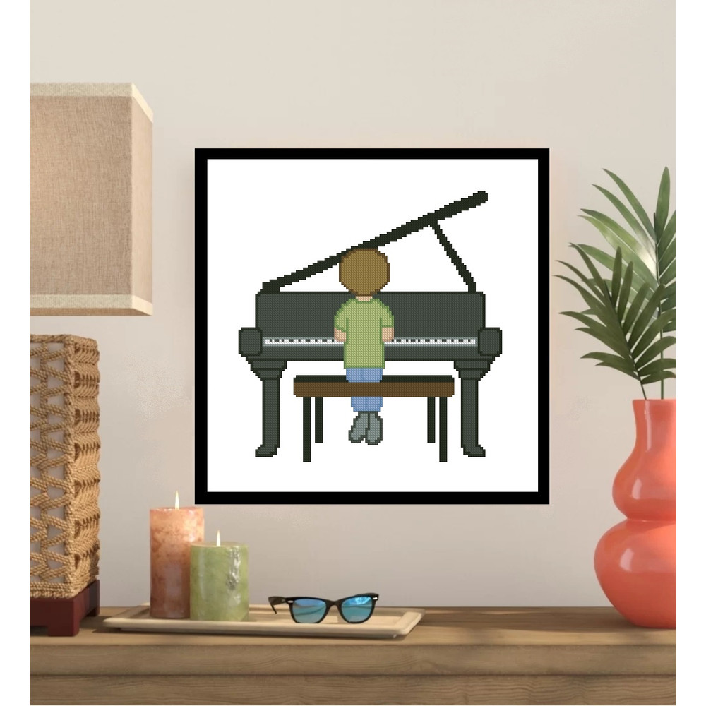 Boy At Piano Cross Stitch Pattern 351 0
