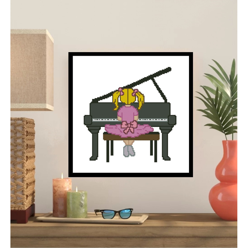 Girl At Piano Cross Stitch Pattern 350 0