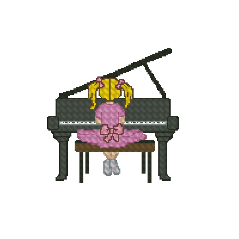 Girl At Piano Cross Stitch Pattern 350 1