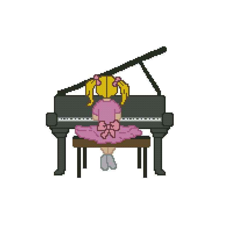 Girl At Piano Cross Stitch Pattern 350 1