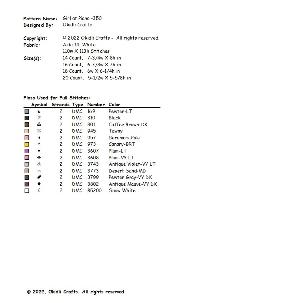 Girl At Piano Cross Stitch Pattern 350 2