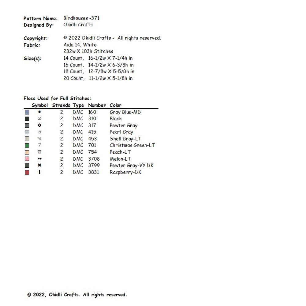 Birdhouses Cross Stitch Pattern 371 2