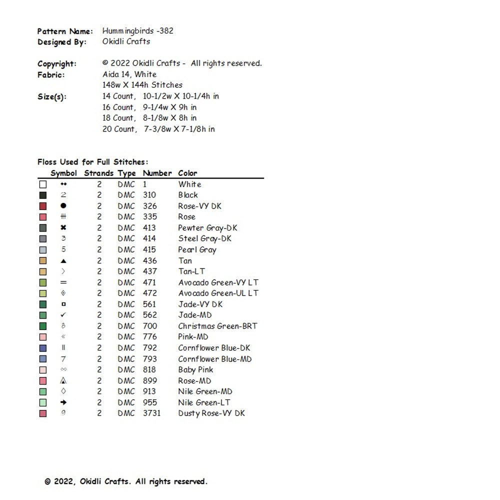 Hummingbirds Cross Stitch Pattern 382 2