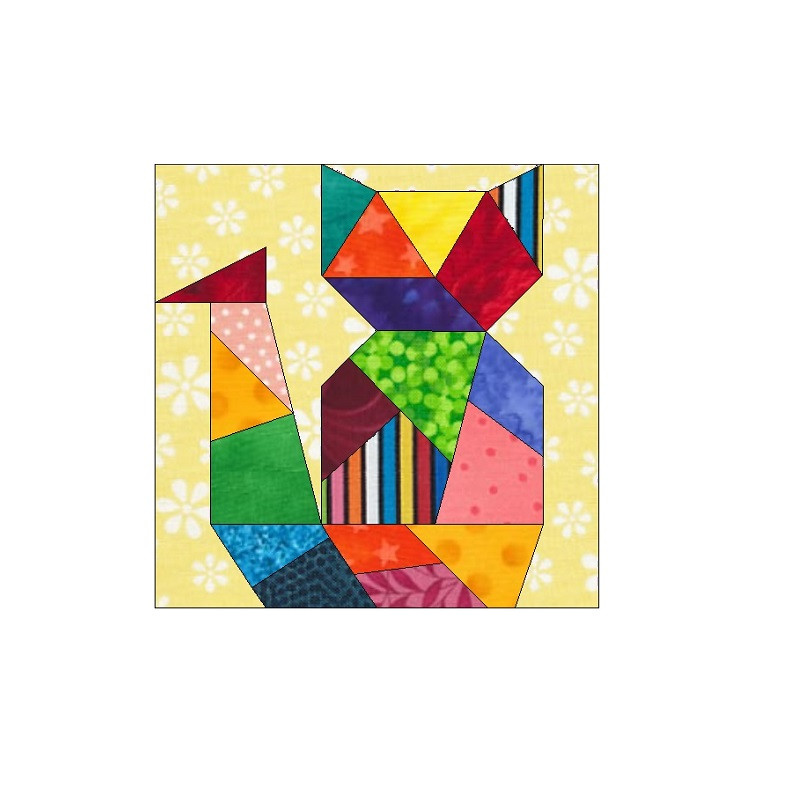 Crazy Cat Paper Pieced Quilt Block Pattern OC002 2