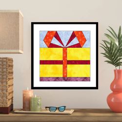 gift box paper pieced quilt block pattern -oc107