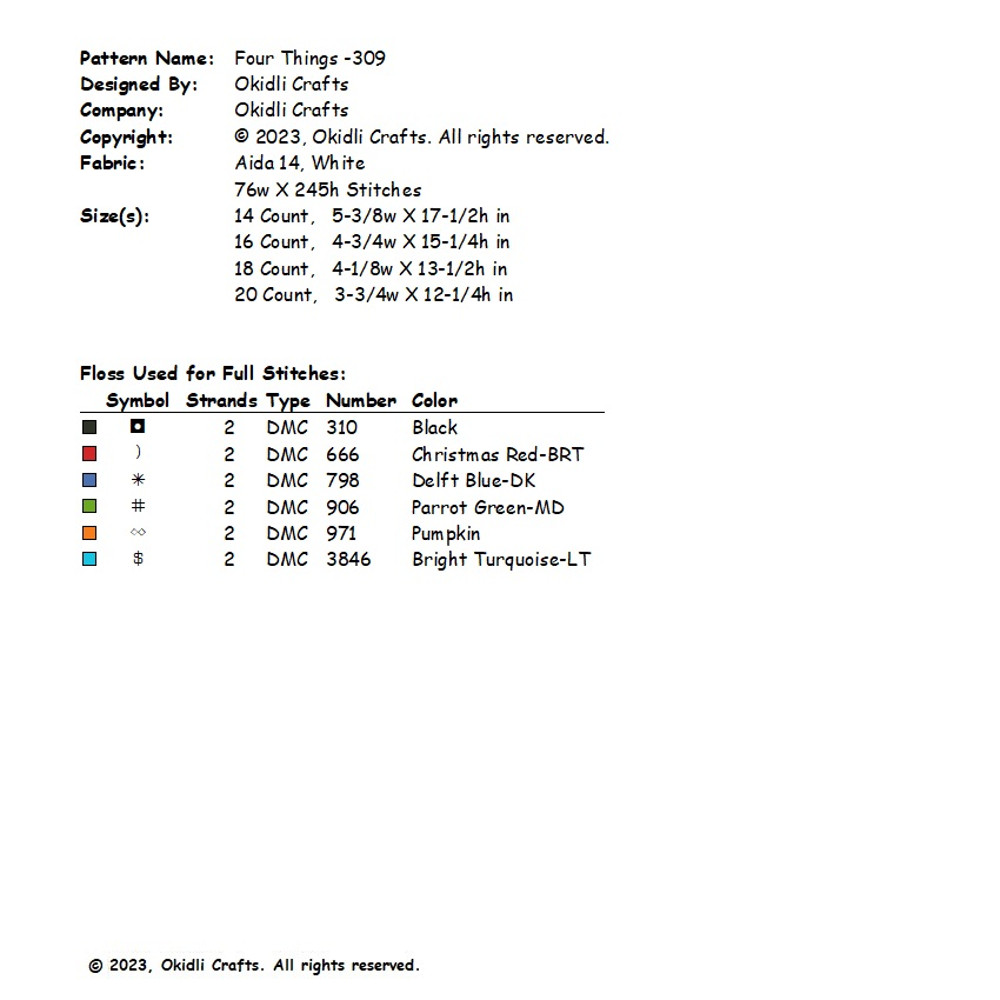 Four Things Cross Stitch Pattern 309 2