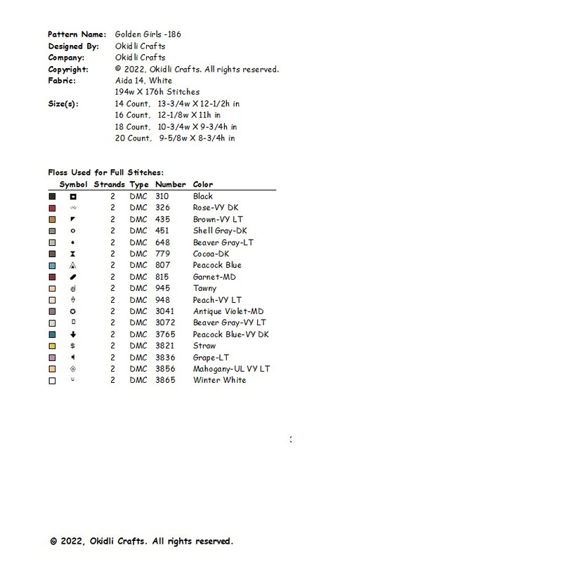 Golden Girls Cross Stitch Pattern 186 2