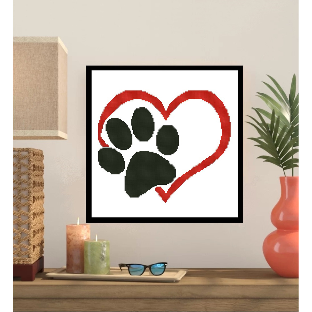 Paw Heart Cross Stitch Pattern 385 0