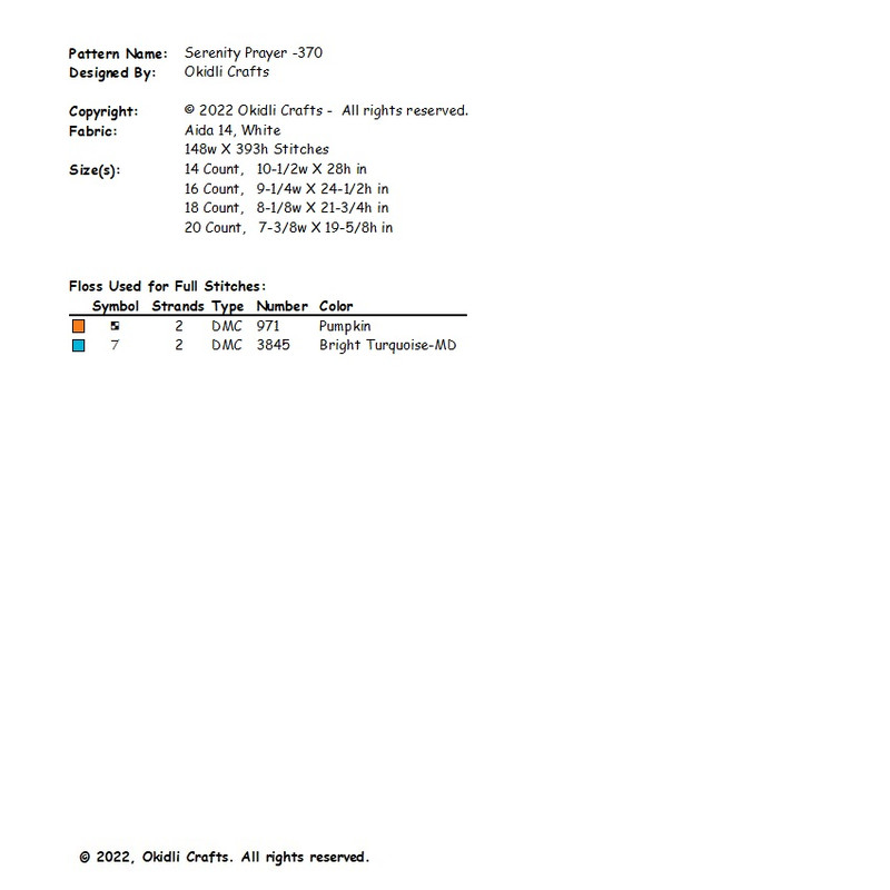 Serenity Prayer Full Version Cross Stitch Pattern 370 2