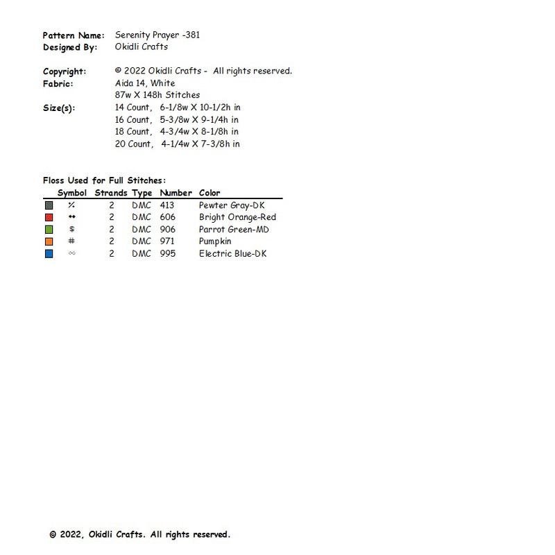 Serenity Prayer Short Version Cross Stitch Pattern 381 2