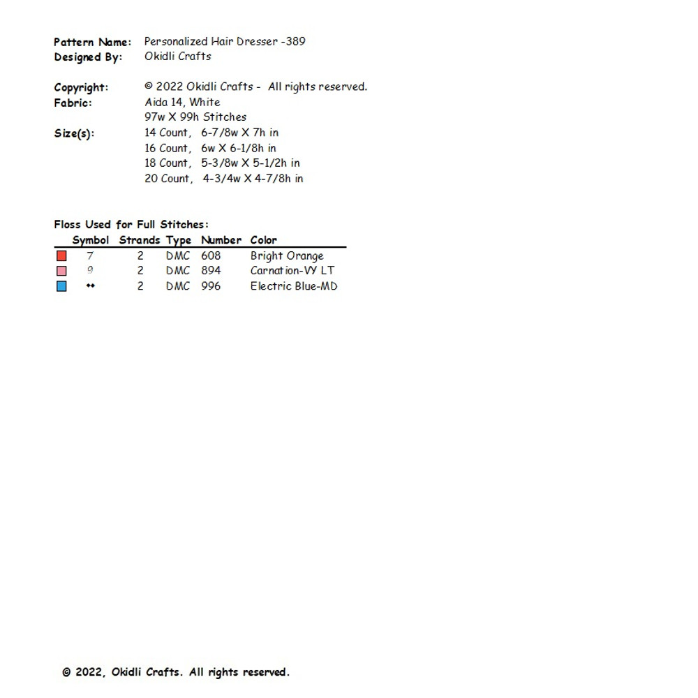 Personalized Hair Dresser Cross Stitch Pattern 389 7