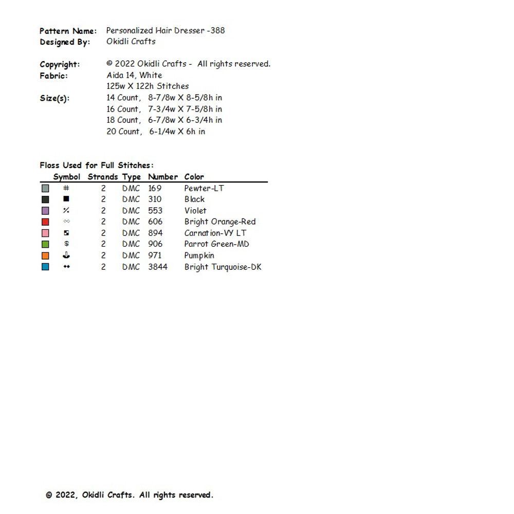 Personalized Hair Dresser Cross Stitch Pattern 388 7