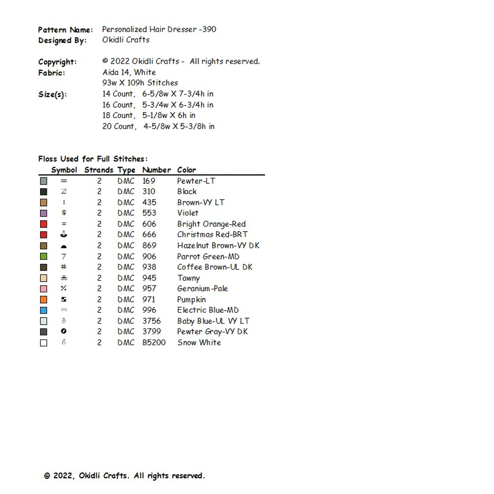 Personalized Hair Dresser Cross Stitch Pattern 390 7