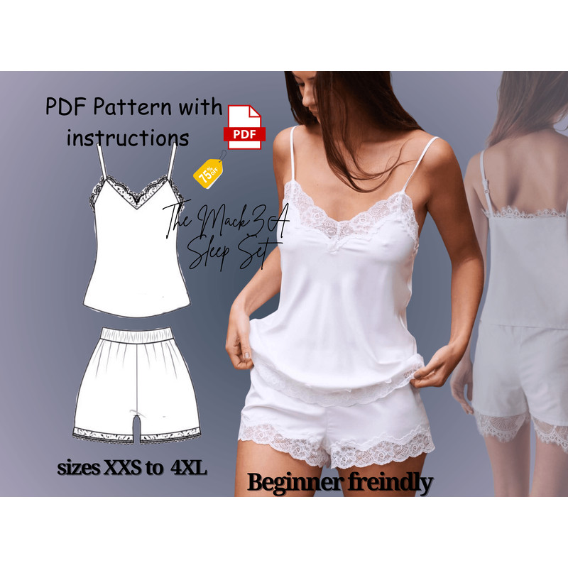 Victorian Sewing Pattern Camisole Vest Sleep ShortsSummer Sleepwear Instant Download Size XxS4XL 0