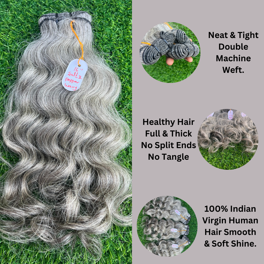 100 Indian Raw Salt Pepper Natural Gray Indian Virgin Raw Hair Extensions Bundle Unprocessed Not Treated Of Chemical 3