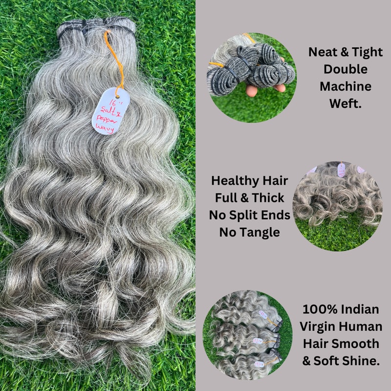 100 Indian Raw Salt Pepper Natural Gray Indian Virgin Raw Hair Extensions Bundle Unprocessed Not Treated Of Chemical 3