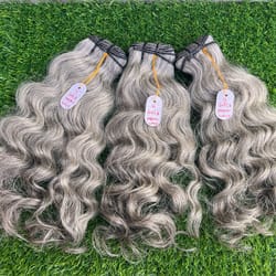 100% salt & pepper natural gray indian virgin raw hair extensions wavy bundle unprocessed not treated of chemical.