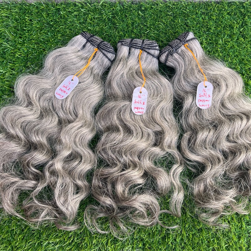100 Salt Pepper Natural Gray Indian Virgin Raw Hair Extensions Wavy Bundle Unprocessed Not Treated Of Chemical 1