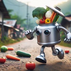 robot chef preparing food crypto art digital art bright color illustration png file