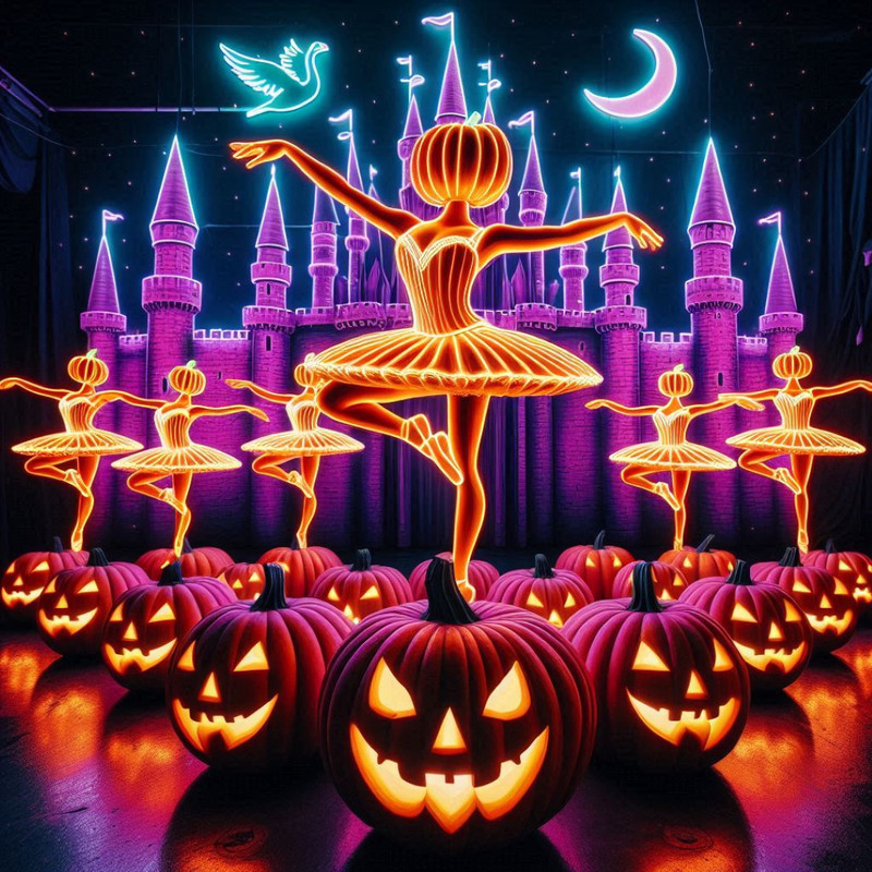 Halloween Pumpkins Dancing Ballet Digital Picture Digital Illustration PNG File 0