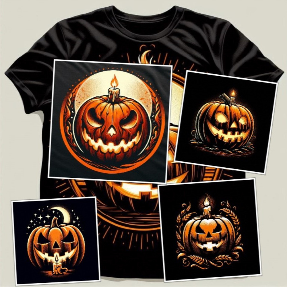 Halloween Pumpkin Digital Image Four Pictures Illustration For Sublimation PNG File Zip Folder 2nd Option 0