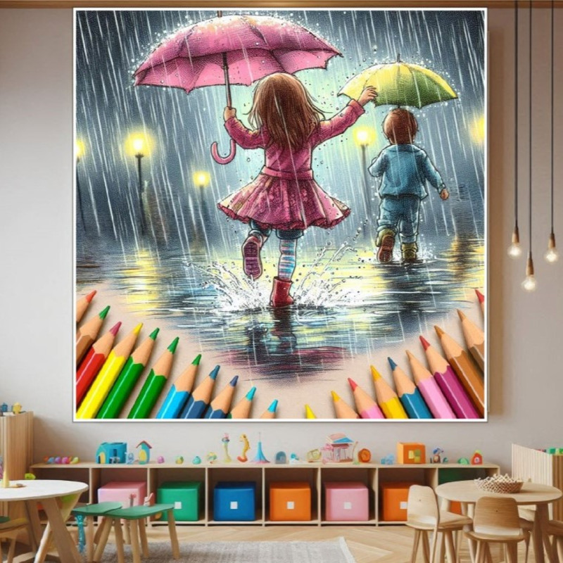 Children In The Rain Digital Illustration Digital Picture PNG File 0