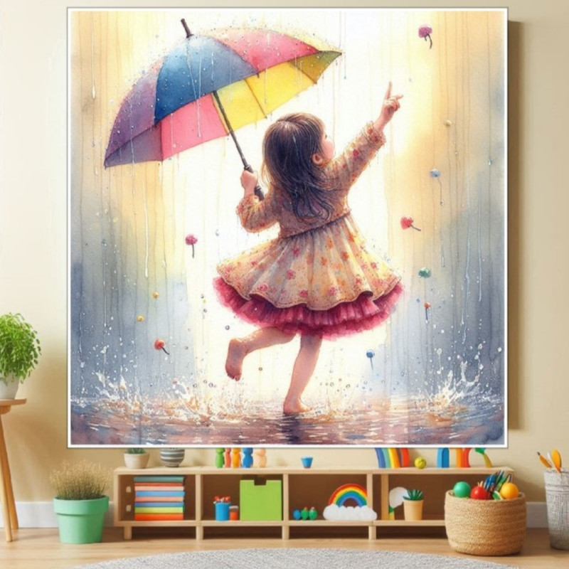 Girl With An Umbrella Dancing In The Rain Digital Illustration Digital Picture PNG File 0