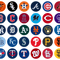 Logos Of All 30 Baseball Teams From Major League Baseball In A Circle In The Teams Colors 0