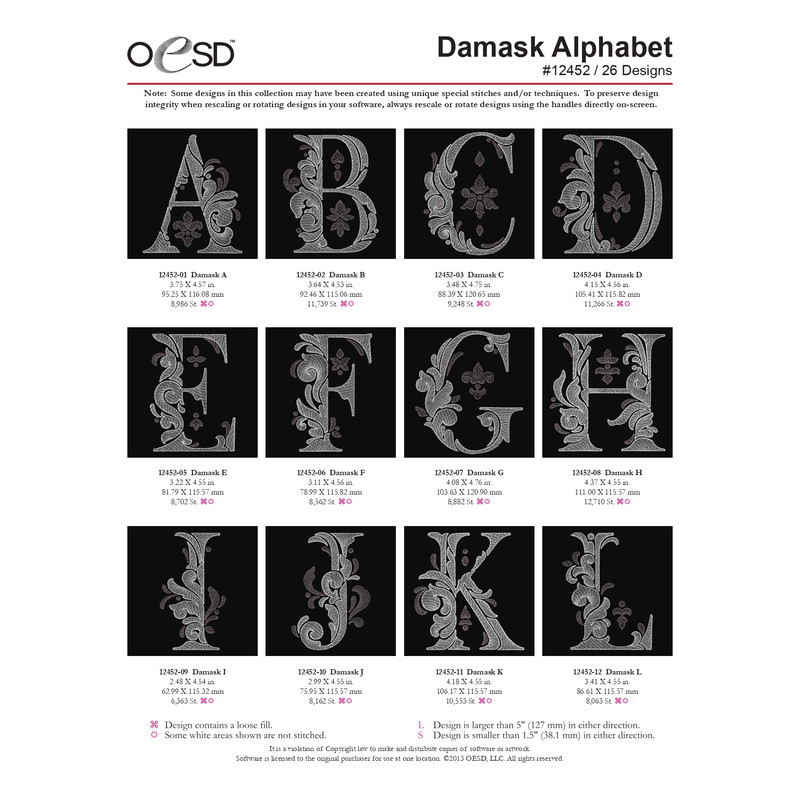 OESD 12452 Damask Alphabet 0