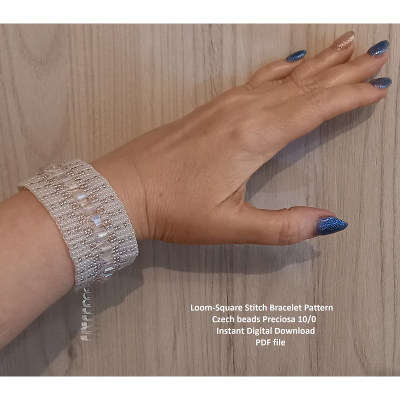 Tutorial Cuff Bracelet Loom Stitch Bead Pattern Tomyris Bracelet Beading Preciosa Seed Beads 100 PDF Fail 4
