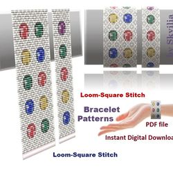 cuff bracelet loom stitch, 9 patterns, twinkle bracelets, beading, seed bead miyuki delicas or preciosa, pdf