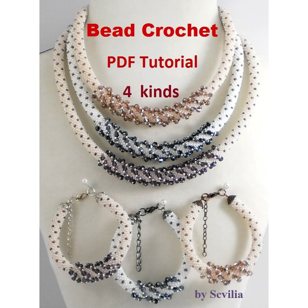 Slim Bead Crochet Rope Patterns Secret Necklace And Bracelet Slip Stitch 4 Types Instant Download PDF Fail 0
