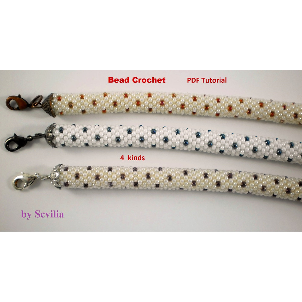 Slim Bead Crochet Rope Patterns Secret Necklace And Bracelet Slip Stitch 4 Types Instant Download PDF Fail 2