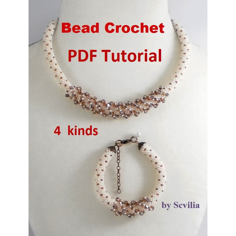 Slim Bead Crochet Rope Patterns Secret Necklace And Bracelet Slip Stitch 4 Types Instant Download PDF Fail 3