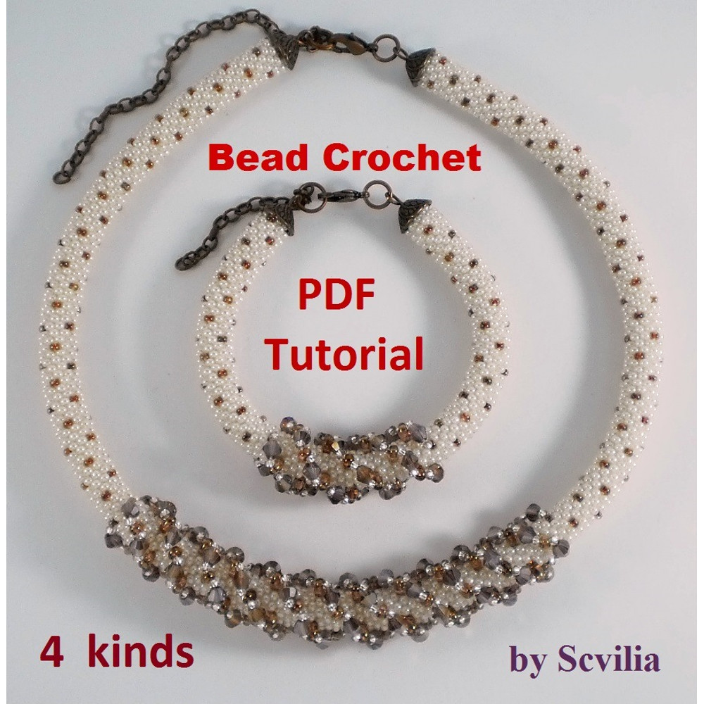 Slim Bead Crochet Rope Patterns Secret Necklace And Bracelet Slip Stitch 4 Types Instant Download PDF Fail 4