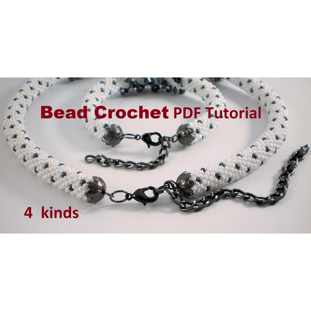 Slim Bead Crochet Rope Patterns Secret Necklace And Bracelet Slip Stitch 4 Types Instant Download PDF Fail 8