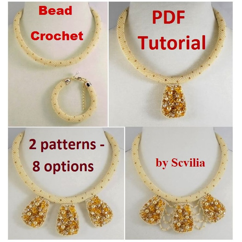 Slim Bead Crochet Rope Patterns Shine Necklace And Bracelet Slip Stitch 8 Types Instant Download PDF Fail 3