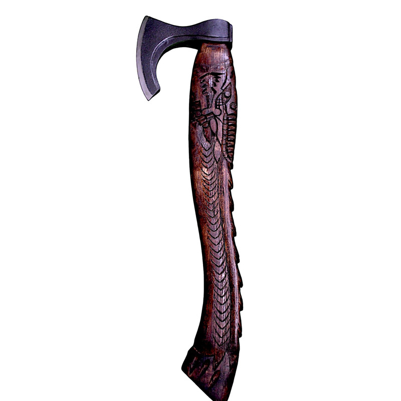 Gift For Him Handcrafted SnakeHead Viking Axe Engraved Stainless Steel Blade Carved Wooden Handle 0