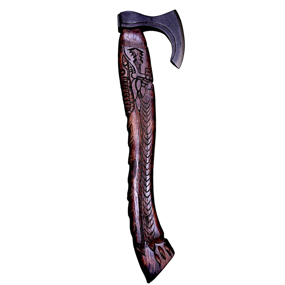 Gift For Him Handcrafted SnakeHead Viking Axe Engraved Stainless Steel Blade Carved Wooden Handle 2