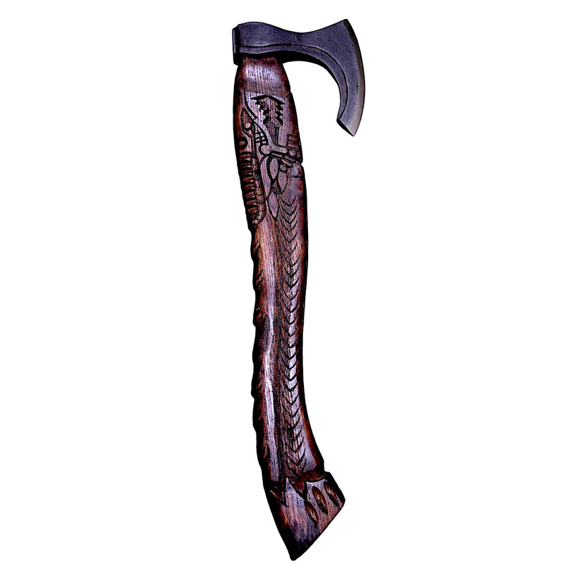 Gift For Him Handcrafted SnakeHead Viking Axe Engraved Stainless Steel Blade Carved Wooden Handle 2