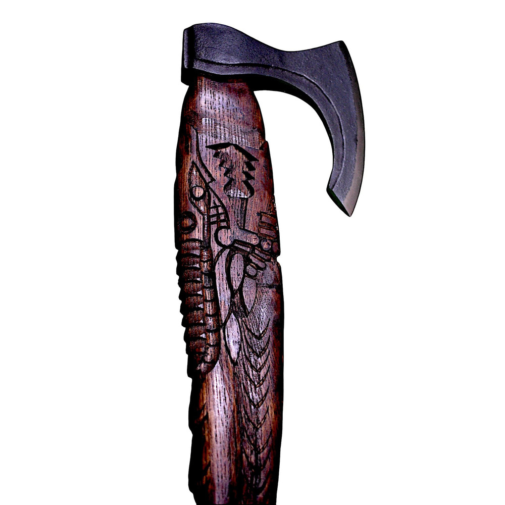 Gift For Him Handcrafted SnakeHead Viking Axe Engraved Stainless Steel Blade Carved Wooden Handle 3