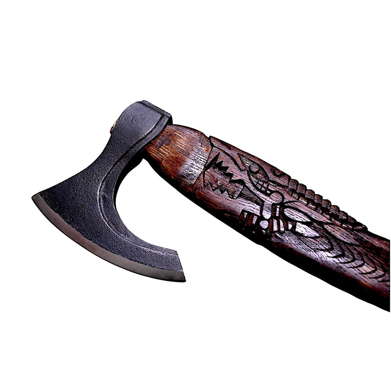 Gift For Him Handcrafted SnakeHead Viking Axe Engraved Stainless Steel Blade Carved Wooden Handle 4