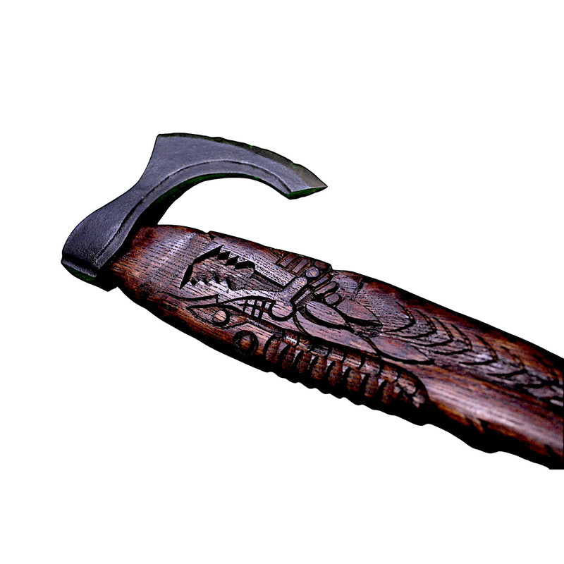 Gift For Him Handcrafted SnakeHead Viking Axe Engraved Stainless Steel Blade Carved Wooden Handle 10