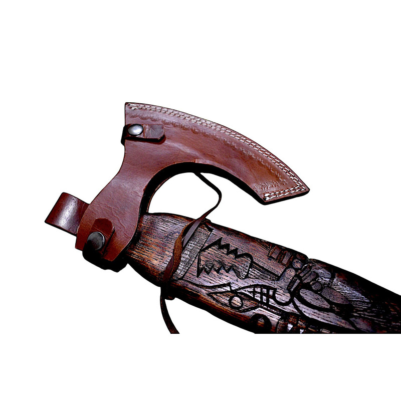 Gift For Him Handcrafted SnakeHead Viking Axe Engraved Stainless Steel Blade Carved Wooden Handle 12